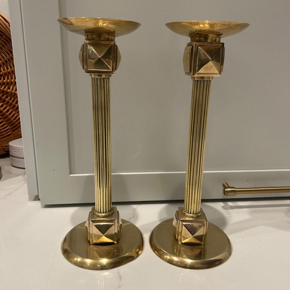 Larry Laslo Art Deco Brass Candlesticks‎